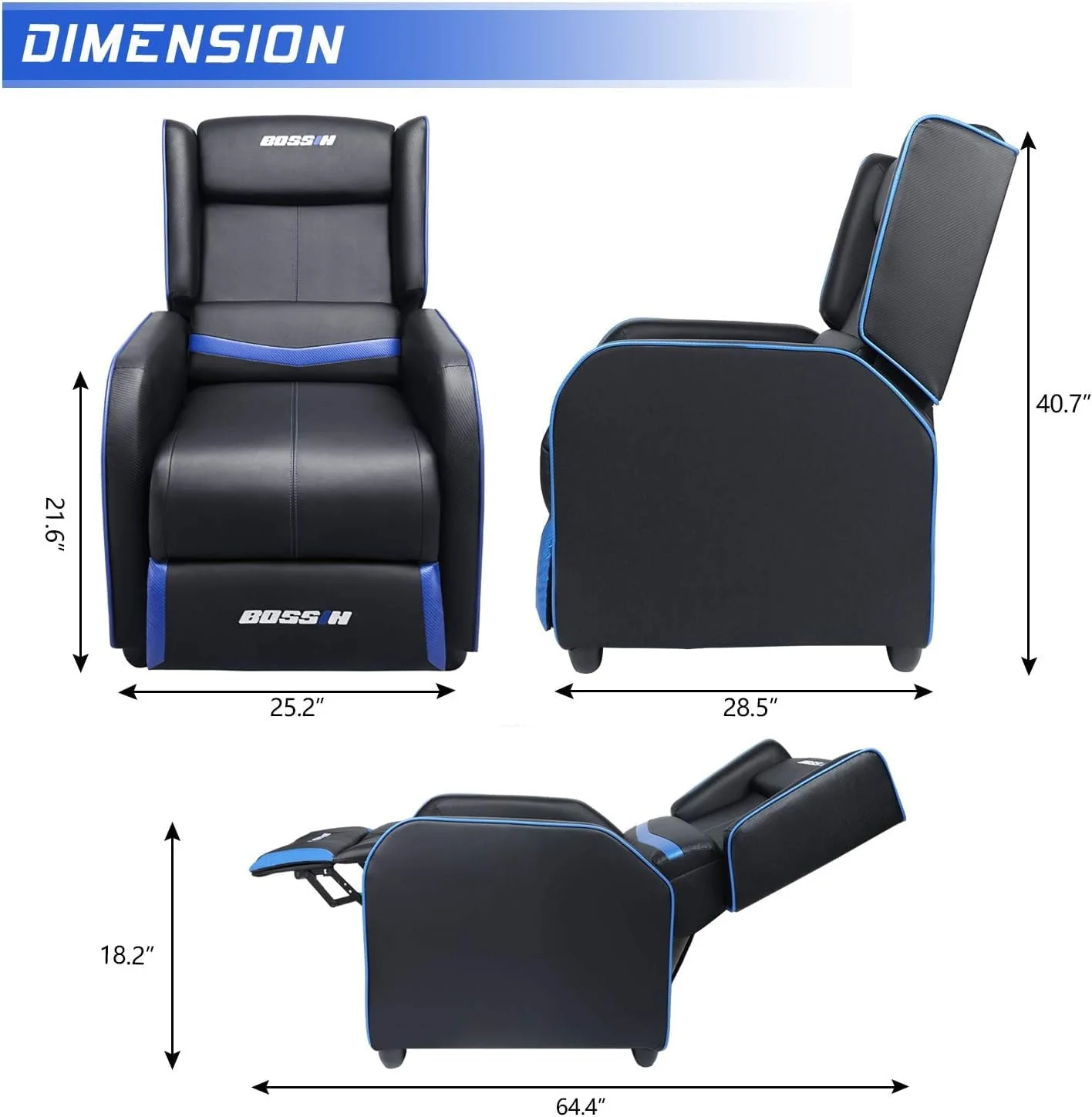 PUKAMI Gaming Recliner Chair for Adults 400lbs Racing Style Sofa Big and Tall PU Leather Recliner Seating Modern Ergonomic Lounge Recliner Chair Comfortable Home Movie Theater for Living Room