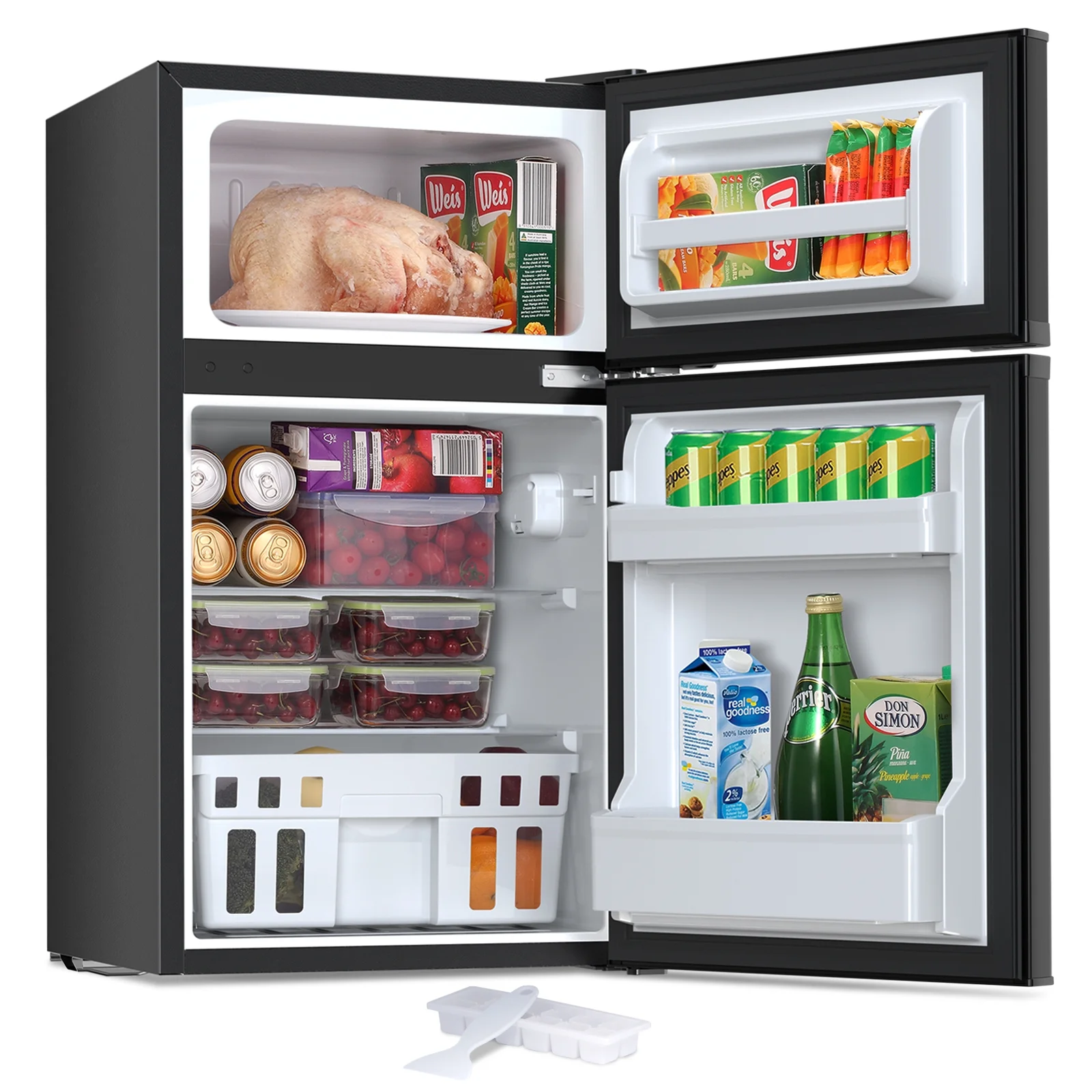 WAA Compact Refrigerator,3.2 Cu.Ft. Mini Separate Freezer Double 2-Door,Adjustable Removable Shelves for Basement, Apartment, Dorm, Office, Black